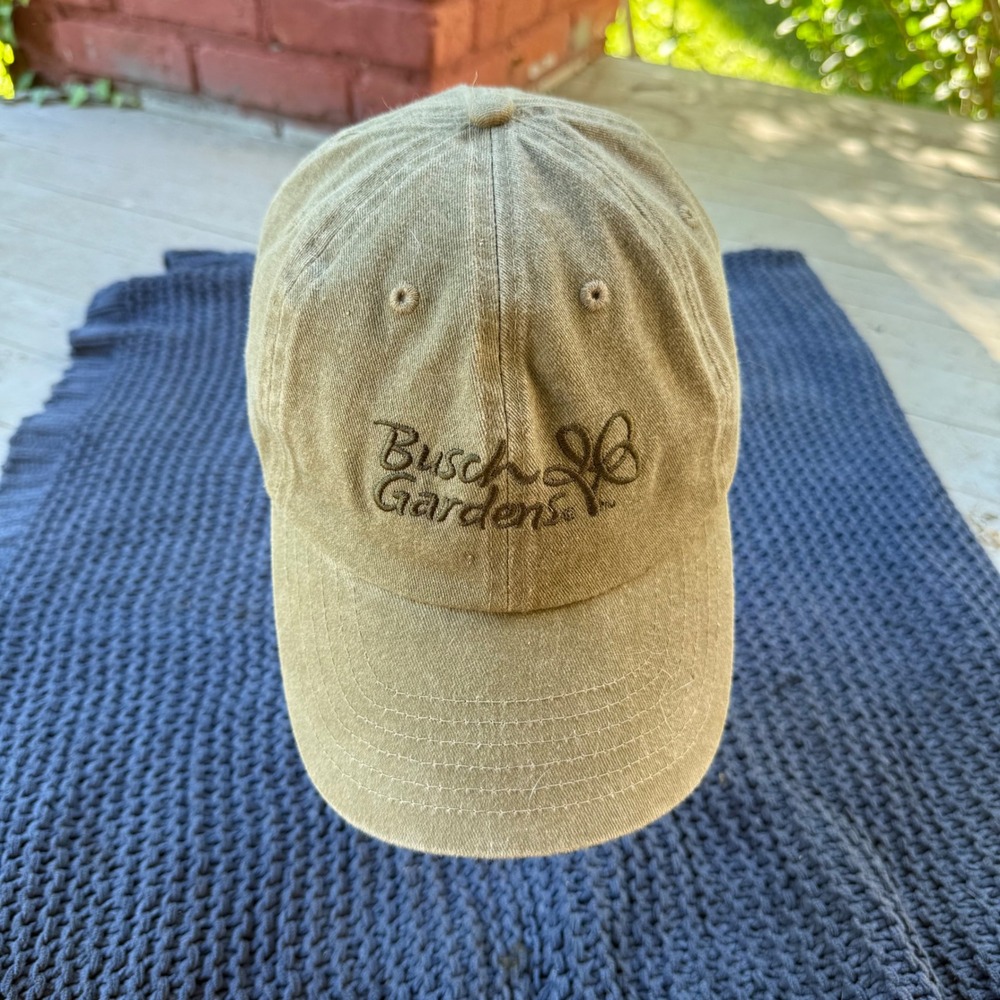 Busch Gardens Embroidered Dad Hat Adjustable Olive Green Khaki Baseball Cap